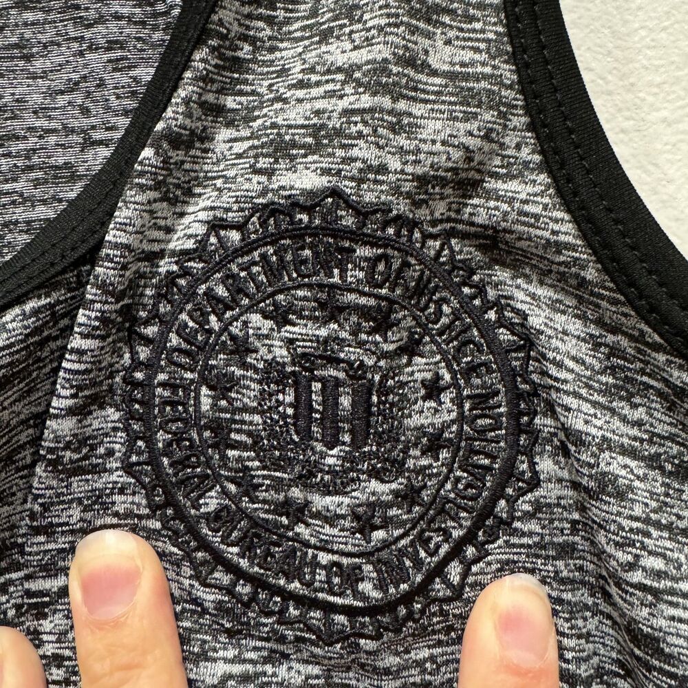 FBI Embroidered Tank Top Blouse Gray Loose Flowy Fit Sleeveless Woman sz Small - Picture 2 of 6